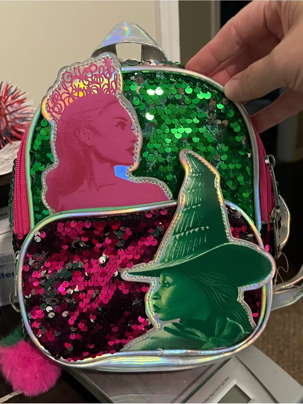 Sequin Reversible Witch & Princess Mini Backpack - Green & Pink